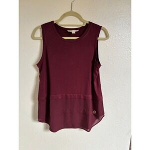 Michael Kors Tank Top Womens M Maroon Sleeveless Chiffon Trim Layered Casual‎